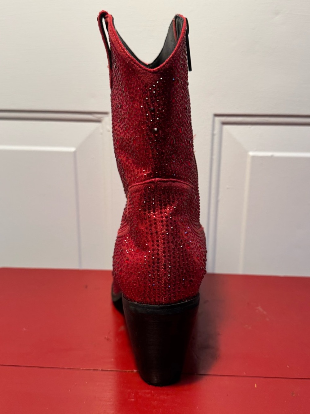 Lumuta Women’s Red Rhinestone Ankle Boots with Block Heel size 10.5 - Picture 5 of 14